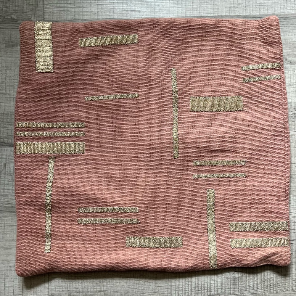 WEST ELM Embroidered Metallic Blocks Pillow Cover Geometric Accent Set PINK - Picture 10 of 14